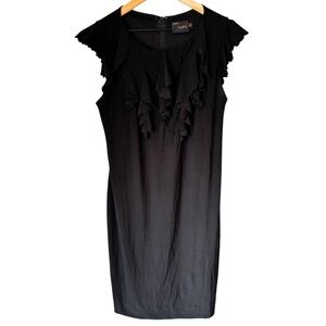 Just Taylor Black Scalloped Ruffled Sheath Dress- Minimalist Classic- Size 12